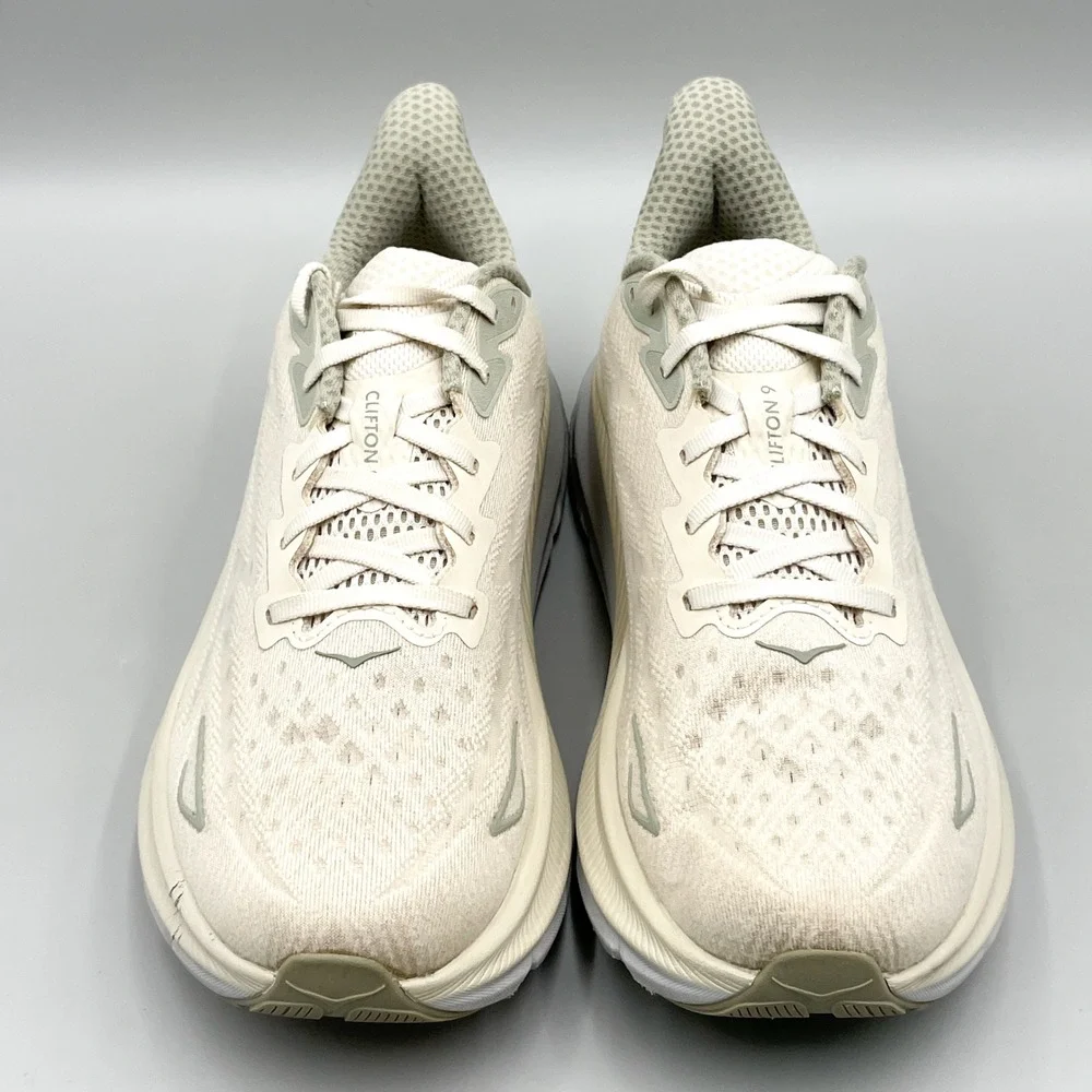 Hoka Clifton 9 Mens 9D Road Running Shoes Oat Milk Barley Chunky Sneaker Gym